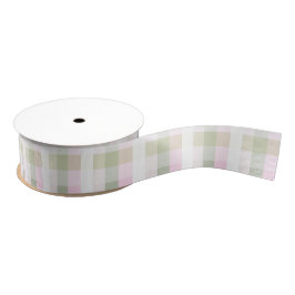 Cor-de-rosa, Sage, Taupe Check Grosgrain Ribbon 1,