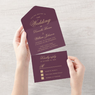 Cor de Vinho de Casamento Dourado Elegante Script