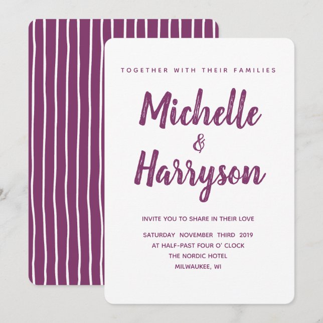 Cor mínima | Roxo | Convite Para Casamento (Frente/Verso)