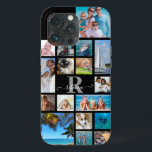 Cor Personalizada da Colagem de Fotos do Monograma<br><div class="desc">Carregar 17 das suas fotos favoritas nesta cor de fundo personalizada da capa de telefone celular escolhida (mostrada a preto) com uma colagem de fotos de várias formas e tamanhos para acomodar suas fotos e personalizada com um nome de script manuscrito sobre um monograma clássico no centro. DICA DA FOTO:...</div>