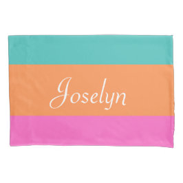 Cor rosa, laranja e azul Stripes Monograma Nome Mo