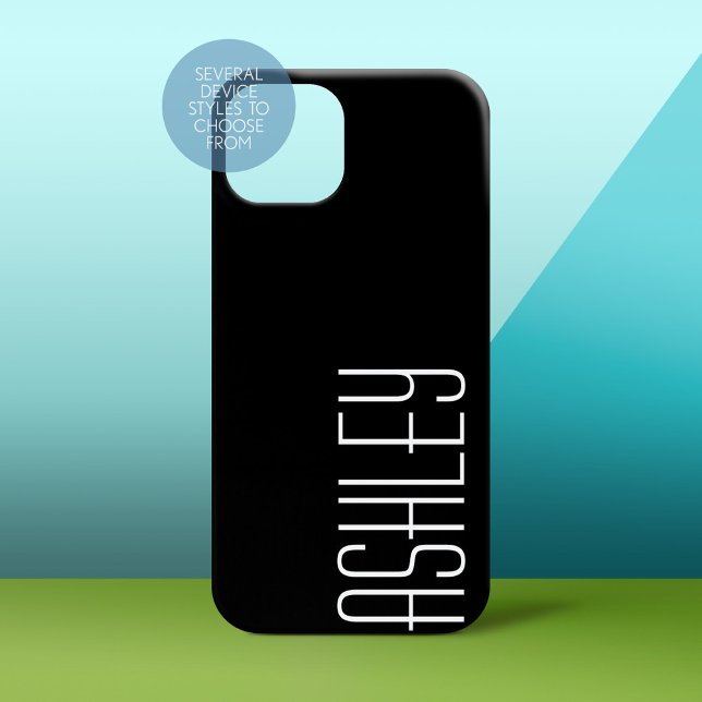 Cor Sólida Preta com Área para Adicionar Texto (Personalized Phone Case - Solid Black Background with Monogram)