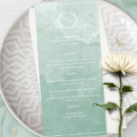 Cor Verde Verde Chic, Menu Casamento Monograma<br><div class="desc">Aprecie seus hóspedes com este belo menu de casamento verde-claro, de cor d'água, com elegante monograma botânico desenhado à mão com casais sobre um requintado fundo de lavagem de cor d'água em uma bela mistura de verde-claro, verde-menta e matizes sábias. Fácil de preencher modelo com seus detalhes e menu e...</div>