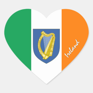 Coração Adesivo da Irlanda, Coração, Bandeira Irlandesa Pa