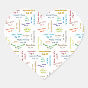 Coração Adesivo de Aniversário, 20 de Agosto