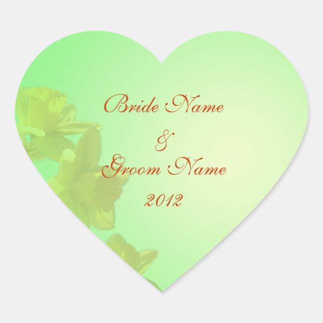 Coração adesivo de casamento, flores de tulipa amarela (Frente)