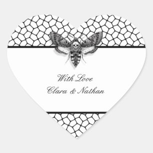 Coração Adesivo de Casamento Gótico – Mariposa & Renda Pre