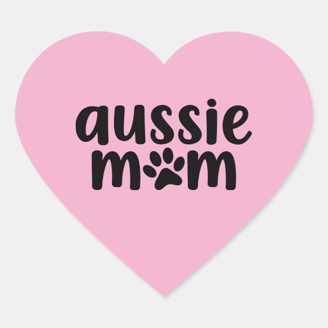 Coração Adesivo de Mãe Aussie Pastor Australiano Rosa (Frente)