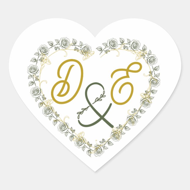 Coração Adesivo de monograma de casamento boho neutro com  (Frente)