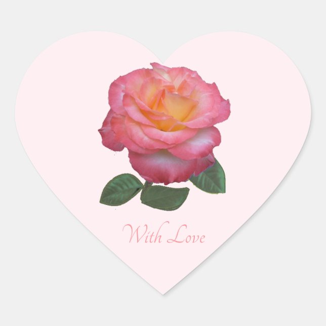 Coração Adesivo de Rosa Rosa Fofa Com Amor (Frente)