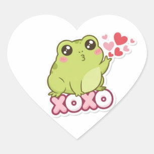Coração Adesivo de Sapo XOXO Enviando Beijo Romântico