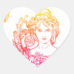 Coração Adesivo do Art Nouveau Alphonse Mucha