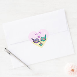 Coração Adesivo personalizado de pombinhos de aquarela par