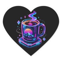 Adesivo Redondo Estético de Xícara de Café Neon Cy
