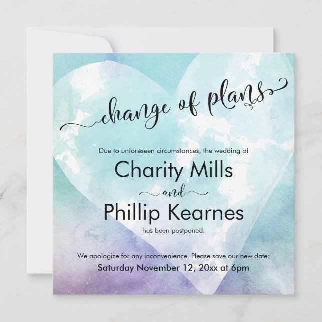 Coração Adiada a Mudança de Planos de Casamento (Frente)