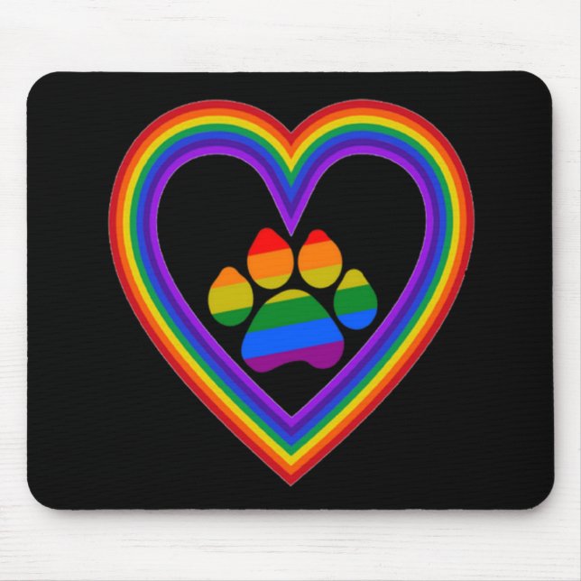 Coração Arco-Íris Mousepad Com Pata (Frente)