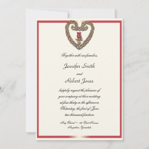 Coração Celta com Convite de Casamento de Rosa ver
