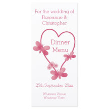 Coração Cor-De-Rosa E Borboletas Do Menu Casamento