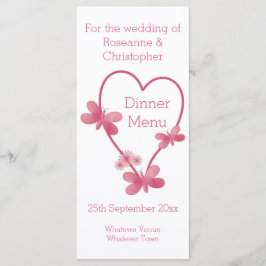 Coração Cor-De-Rosa E Borboletas Do Menu Casamento