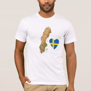 Coração da bandeira da suecia e t-shirt do mapa