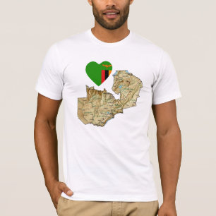 Coração da bandeira da Zâmbia e t-shirt do mapa