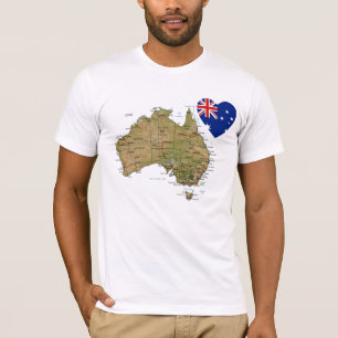 Coração da bandeira de Austrália e t-shirt do mapa