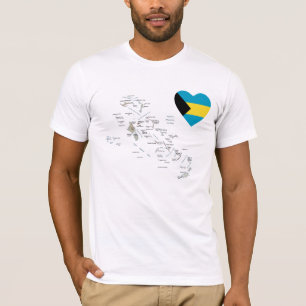Coração da bandeira de Bahamas + T-shirt do mapa