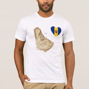 Coração da bandeira de Barbados + T-shirt do map