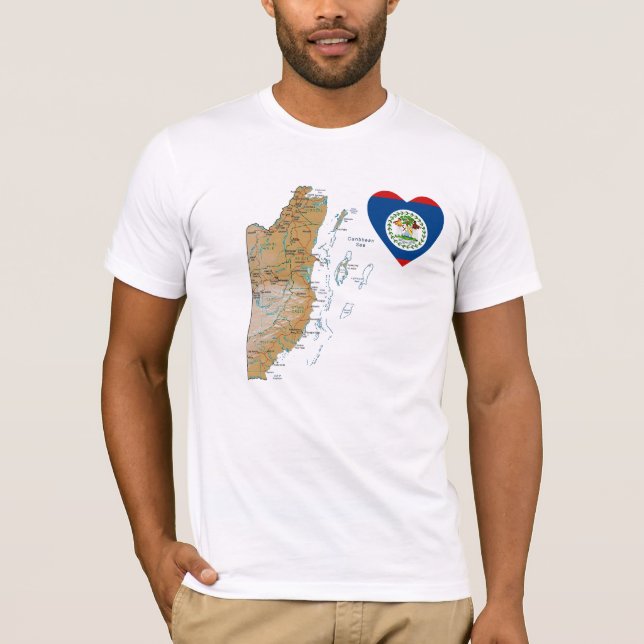 Coração da bandeira de Belize + T-shirt do mapa (Frente)