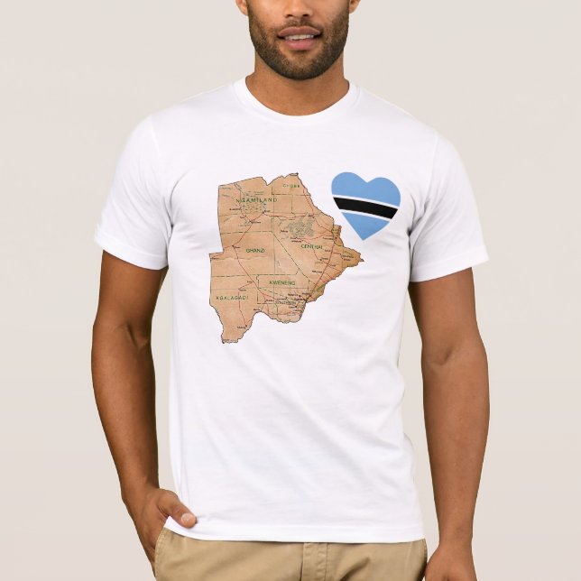 Coração da bandeira de Botswana e t-shirt do mapa (Frente)