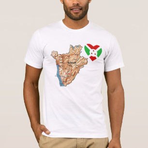 Coração da bandeira de Burundi e t-shirt do mapa