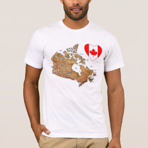 Coração da bandeira de Canadá + T-shirt do mapa