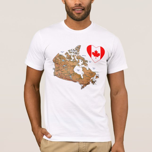 Coração da bandeira de Canadá + T-shirt do mapa (Frente)