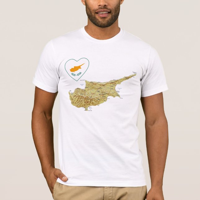 Coração da bandeira de Chipre e t-shirt do mapa (Frente)