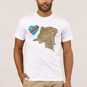 Coração da bandeira de Congo-Kinshasa e t-shirt 