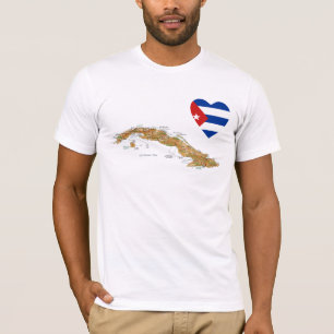 Coração da bandeira de Cuba + T-shirt do mapa
