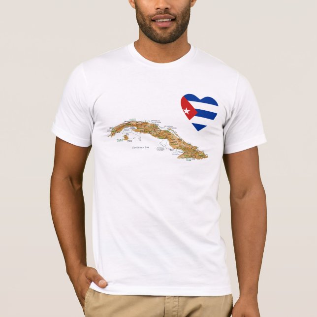 Coração da bandeira de Cuba + T-shirt do mapa (Frente)