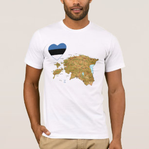 Coração da bandeira de Estónia e t-shirt do mapa