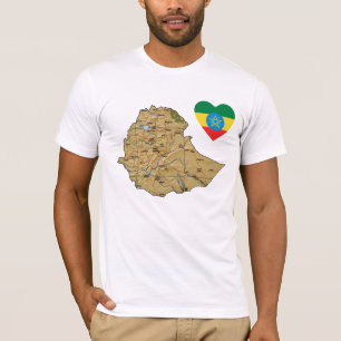 Coração da bandeira de Etiópia e t-shirt do map