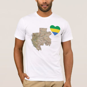 Coração da bandeira de Gabon e t-shirt do mapa