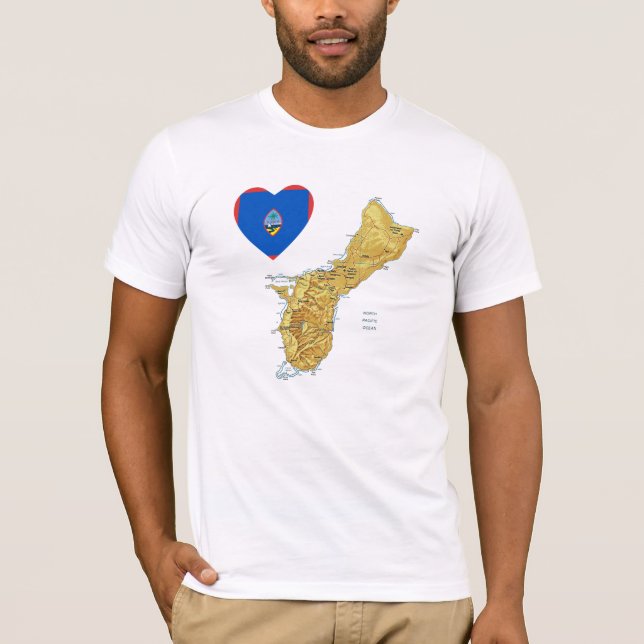 Coração da bandeira de Guam e t-shirt do mapa (Frente)