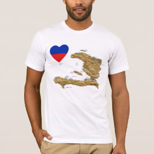 Coração da bandeira de Haiti e t-shirt do mapa