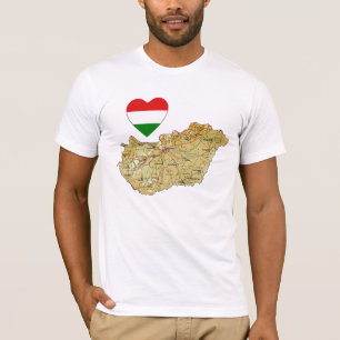 Coração da bandeira de Hungria e t-shirt do mapa
