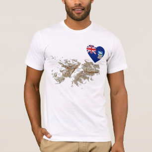 Coração da bandeira de Ilhas Falkland e t-shirt 