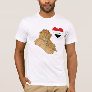 Coração da bandeira de Iraque e t-shirt do mapa