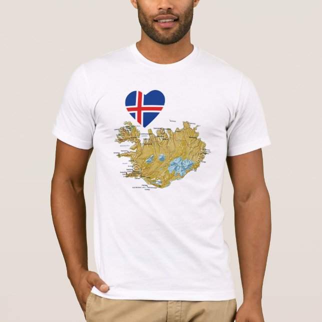 Coração da bandeira de Islândia e t-shirt do mapa (Frente)