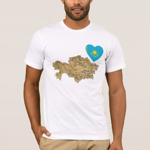 Coração da bandeira de Kazakhstan e t-shirt do