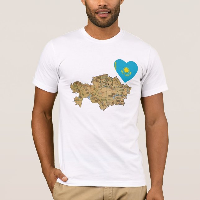 Coração da bandeira de Kazakhstan e t-shirt do (Frente)