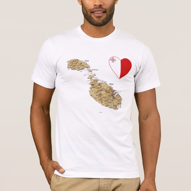 Coração da bandeira de Malta e t-shirt do mapa (Frente)