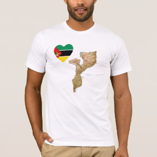 Coração da bandeira de Mozambique e t-shirt do